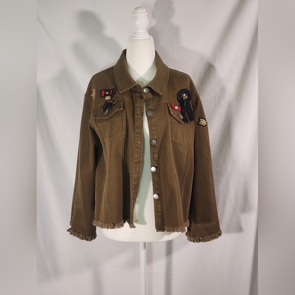 Guest Editor Army Green Jean Jacket UNIQUE Womens Size Large